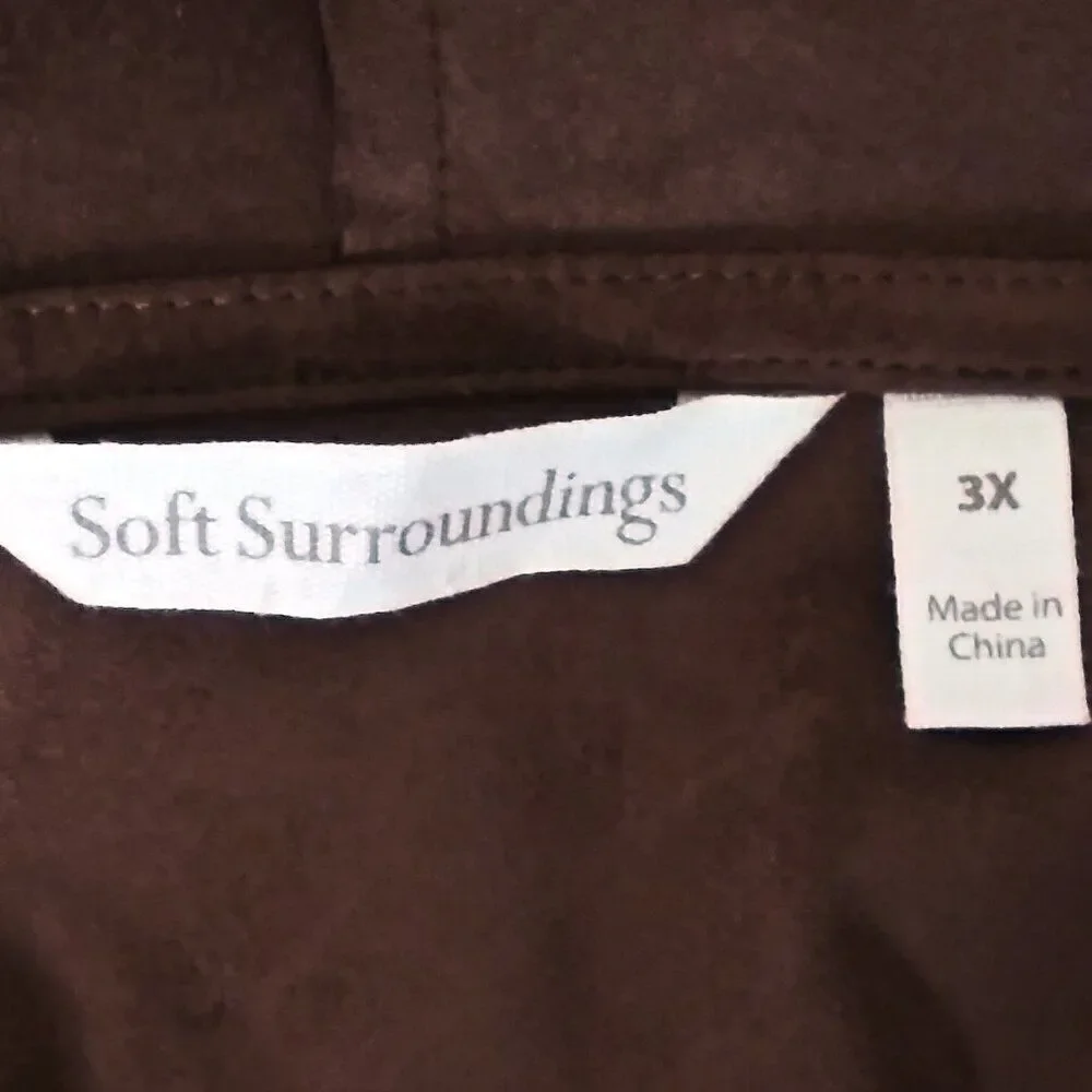SOFT SURROUNDINGS Shape Drape Cardigan Jacket Open Front Faux Suede Brown Sz 3X